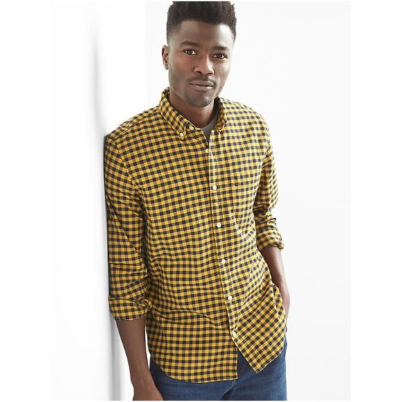 J.Crew Slim Fit Yellow Gray Checkered Gingham Cotton Button Up Shirt M Preppy - Picture 1 of 9